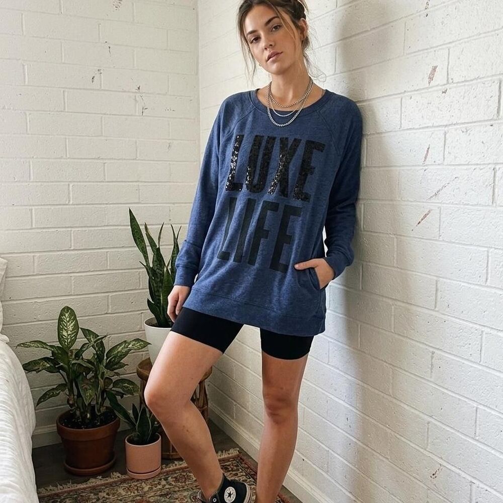 Victoria's Secret Women's Navy Blue Sweatshirt